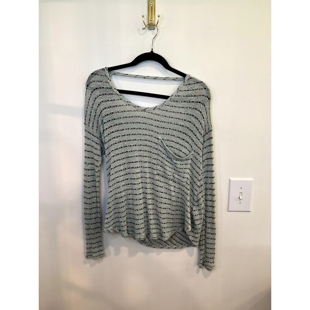 Free People Open Back Striped Thermal Knit Top XS Mint Green Boho